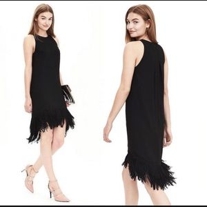 Banana republic high low black fringe dress sz 2
